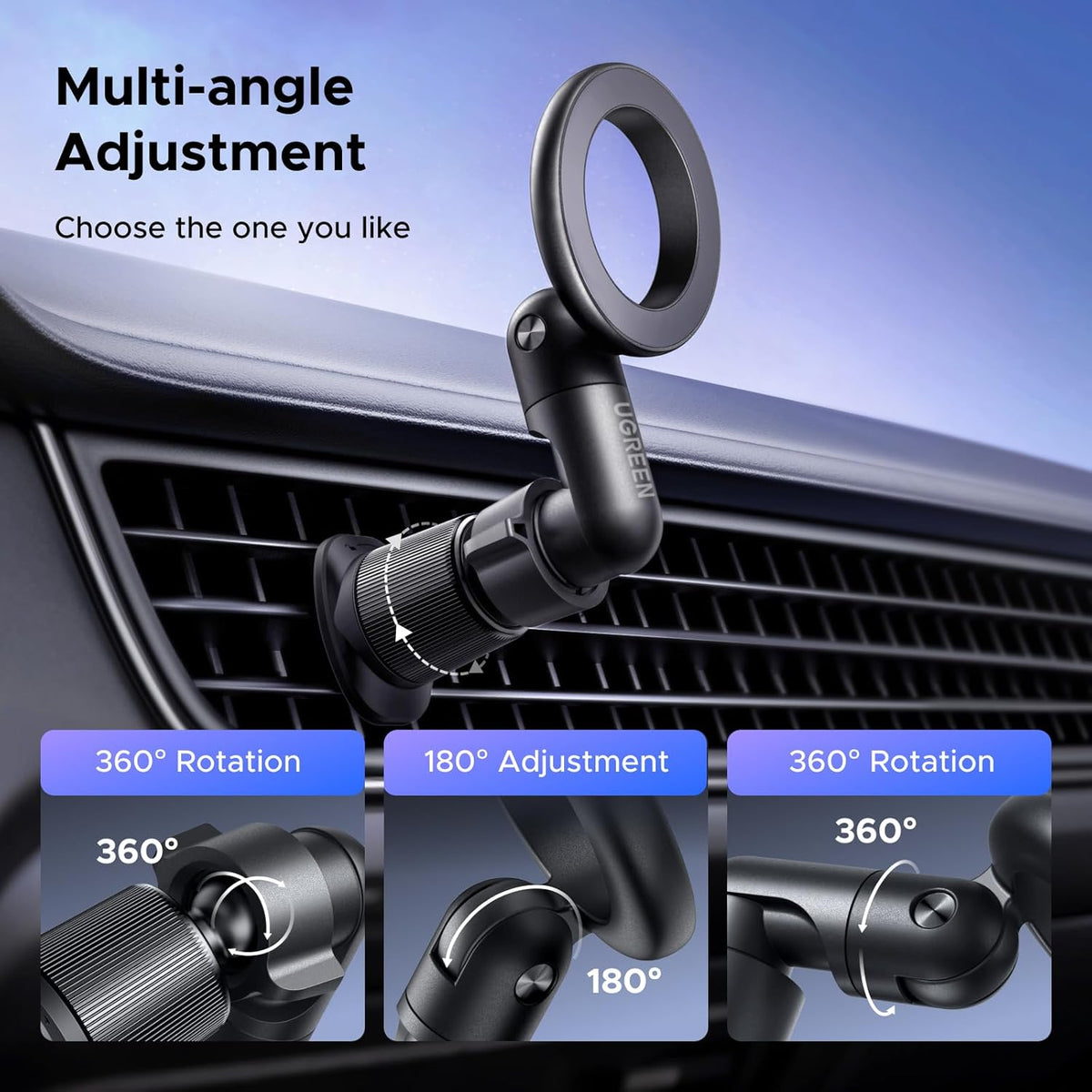 UGREEN Phone Mount for Magsafe Air Vent Car Mount Magnetic Never Block Phone Holder Strengthen Magnetic Power Compatible with iPhone 17 16 15 Pro Max 14 13 12 Pro Mini MagSafe Case
