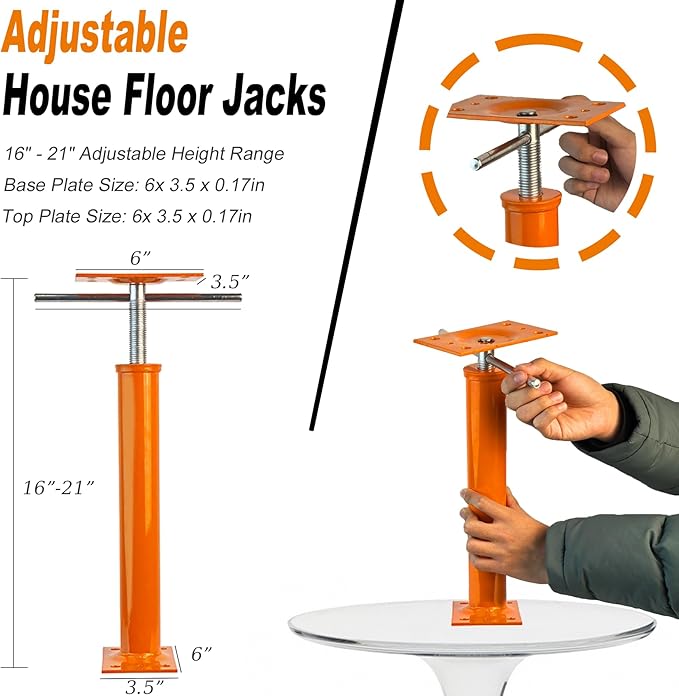 16"-21" Adjustable House Jack | 5-Ton Heavy Duty Floor Basement Jacks | House Floor Jacks Post for Beam Support, Crawl Space Shoring, Foundation Leveling & Structural Repair | Support Pole
