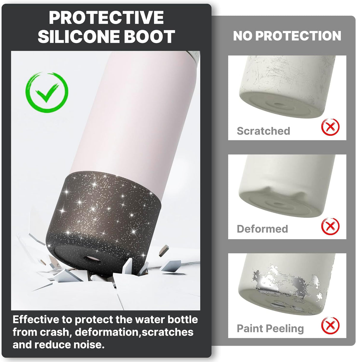 Owala Silicone Boot - Anti-Slip Protective Sleeve for 40 oz Water Bottles | Glitter Black