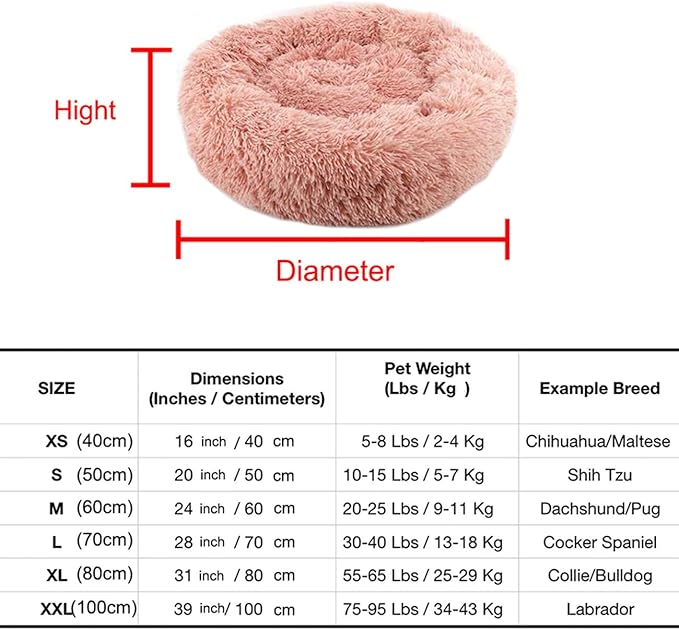 huraty Plush Dog Bed for Small Medium Dogs, Fluffy Donut Round Pet Cat Beds, Anti-Slip & Anti-Anxiety, 24 Inch for Puppy and Kitties, Khaki, M