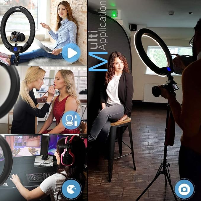 19 inch Ring Light with Remote Controller and Stand iPad Holder, 60W Bi-Color