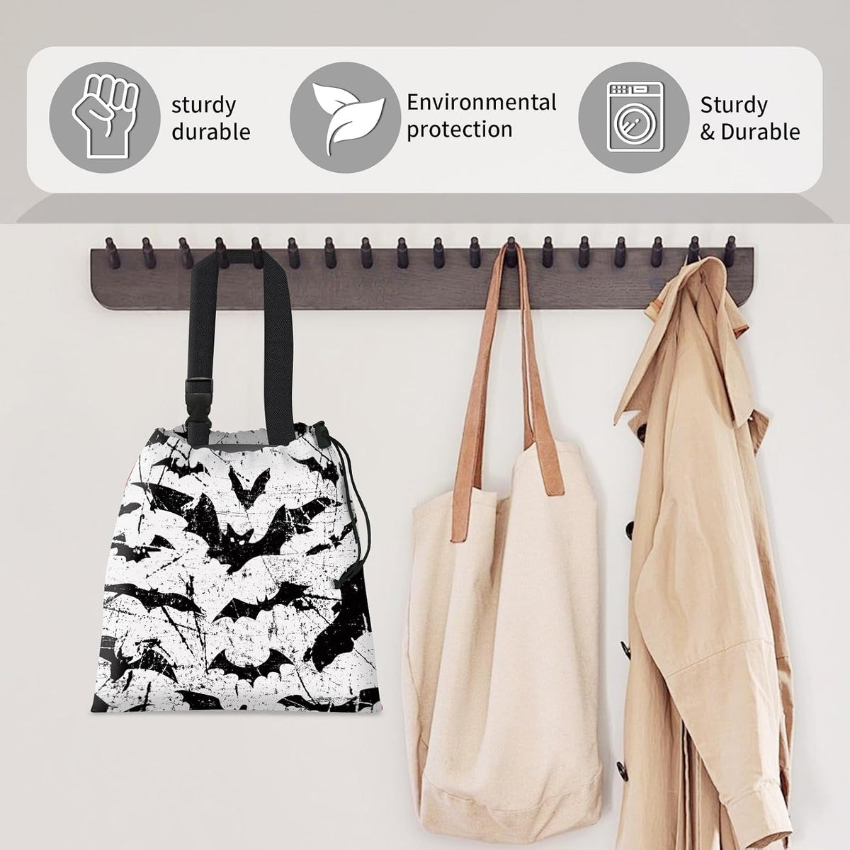 Car Trash Bag Large Hanging Can for Back of Seat, Cute Waterproof Car Garbage Bag for Vehicle, Travelling, Outdoor Cool Black Bats