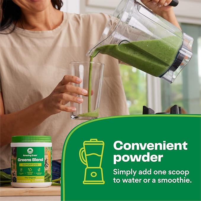 Bundle of Amazing Grass Greens Superfood Powder: Greens Powder with Digestive Enzymes & Probiotics, Organic Spirulina, Chlorella, and Beet Root Powder, Original, 30 Servings (60 Total Servings)