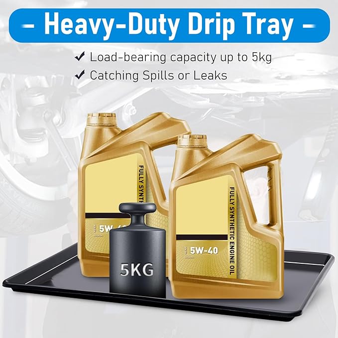 6Pcs Pcs Extra Large Oil Drip Pan,35.4 x 24 x1.5 In Auto Drip Tray Oil Change Drain Pan for Under Car Plastic Drip Tray, Fridges, Washing Machines to Keep Floor Safe and Clean With 2 Pairs of Gloves