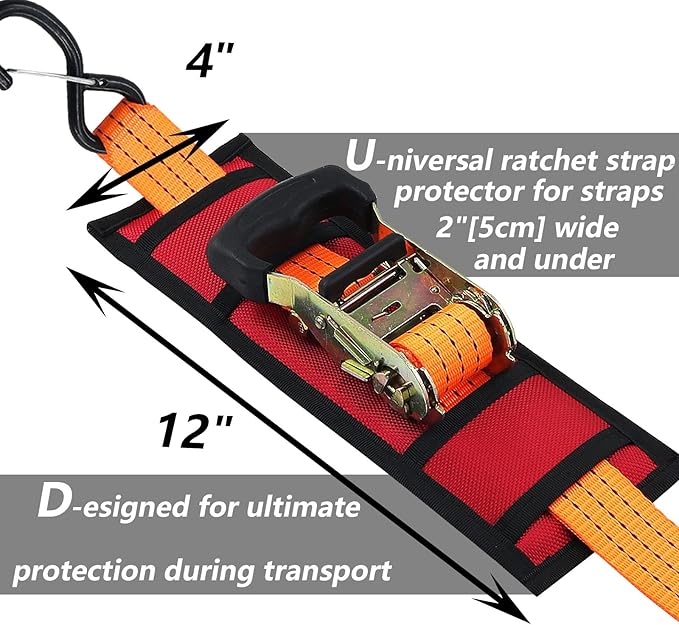 Ratchet Strap Protector Sleeve Universal Tie Down Strap Ratchet Protector for Boat, Trailers, Jetski, Waverunner Red 4 x 12 Inches–Pack of 2