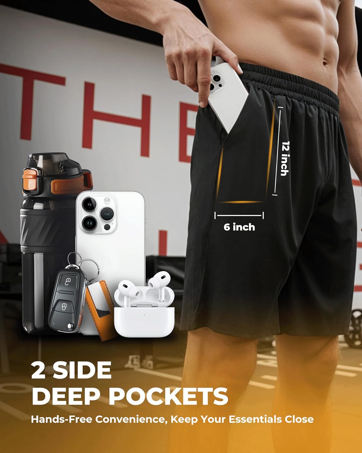 Skiennix Men's Athletic Shorts - Quick-Dry Workout & Basketball Shorts | Black, 6-Pack with Pockets