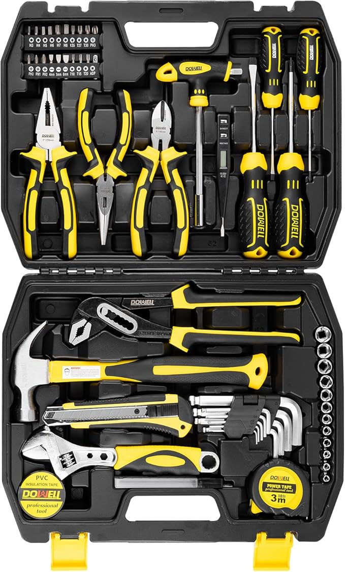 DOWELL Tool Set Tool Kit 62PCS Homeowner Tool Set Wrench Pliers Screwdriver Set Repair Tool Kit