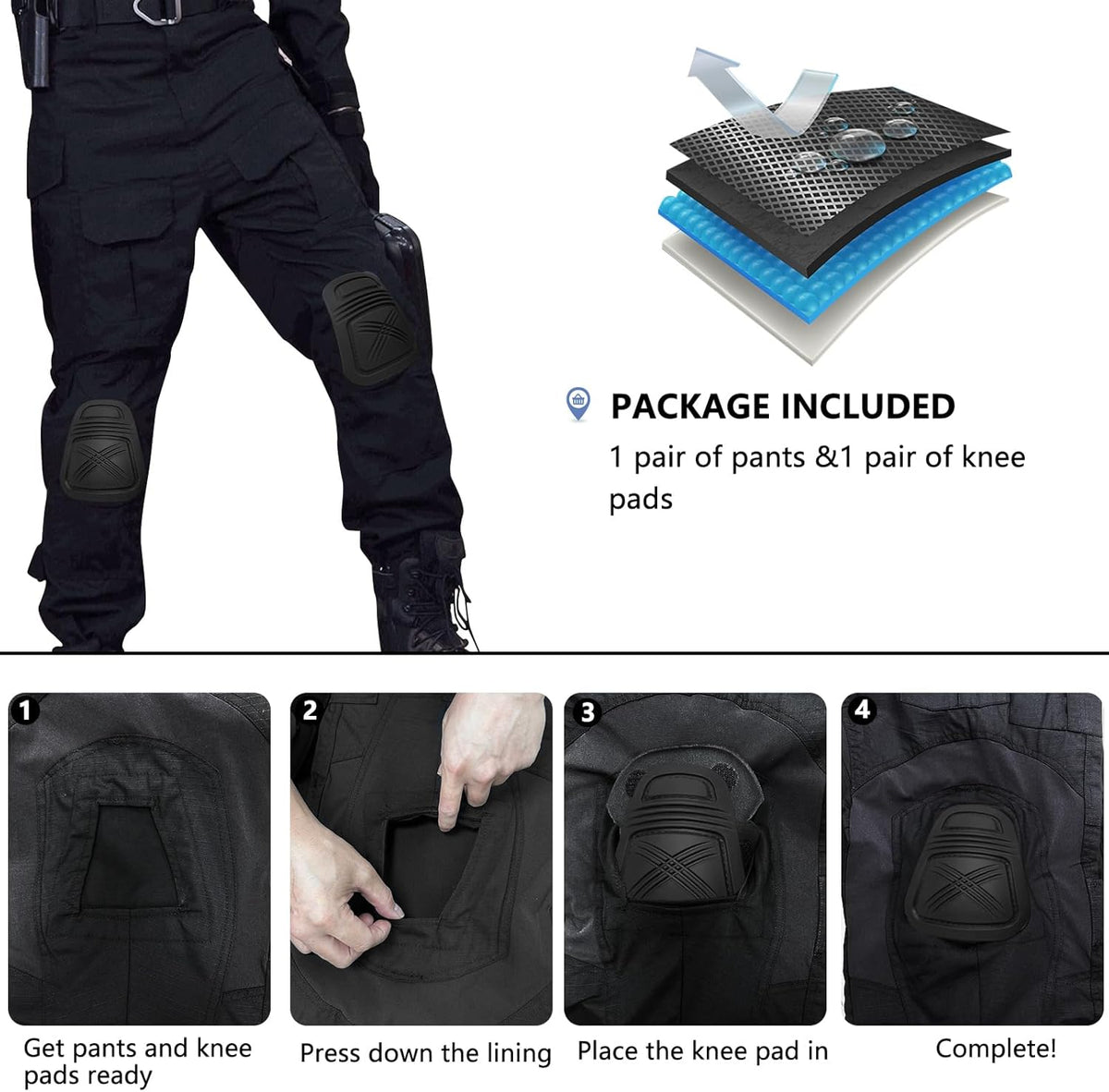 Skiennix Men's Tactical Pants - Waterproof Camo Cargo Design with Knee Pads & 10 Pockets
