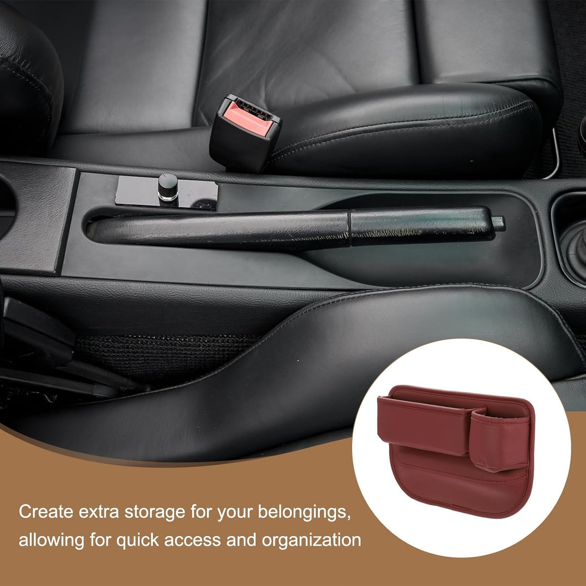HARFINGTON Car Seat Gap Filler Organizer 11.8 x 8.3 x 2.2 Inch PU Universal Car Organizer Storage Box Between Seat and Console (Left) with Cup Holders for Phone Sunglasses Keys, Red
