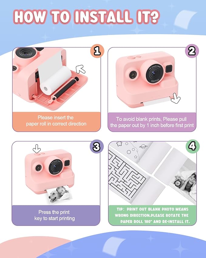 Dylanto Kids Camera Instant Print, 1080P Kids Instant Cameras that Print Photos