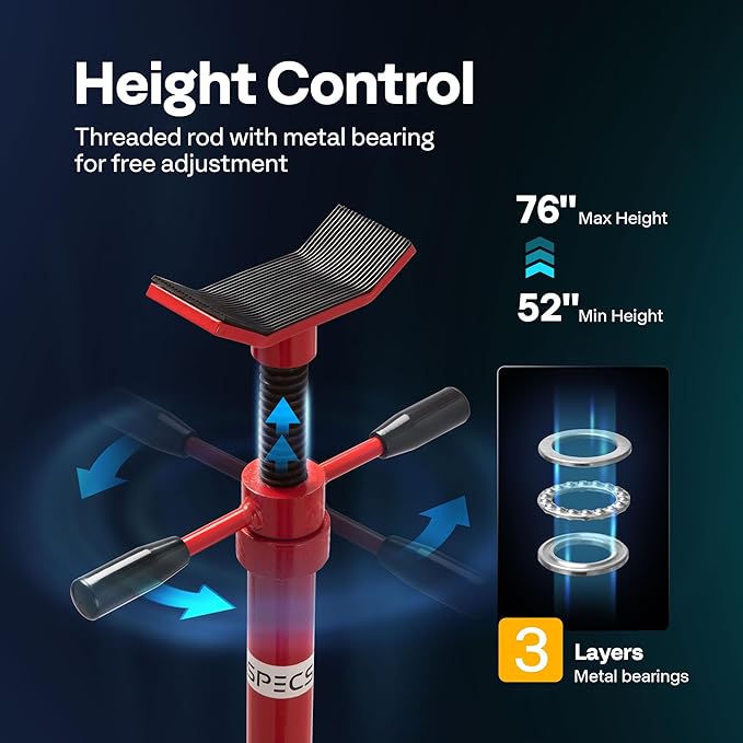 SPECSTAR Movable Underhoist Support Stand, 3/4 Ton 1650Lbs Capacity Jack Stand Lifting from 52 to 76 Inch with Replaceable Saddle and Steel Base