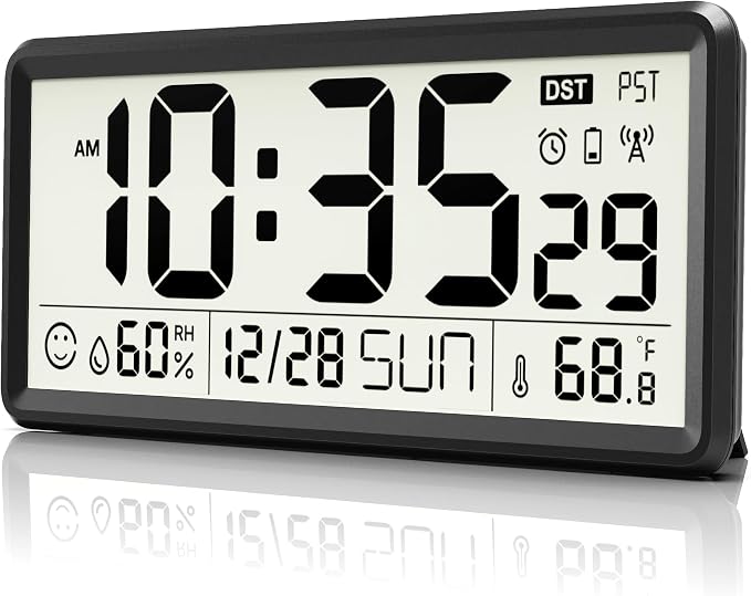 EASYERA 15'' Large Digital Wall Clock Battery Operated, Atomic Clock