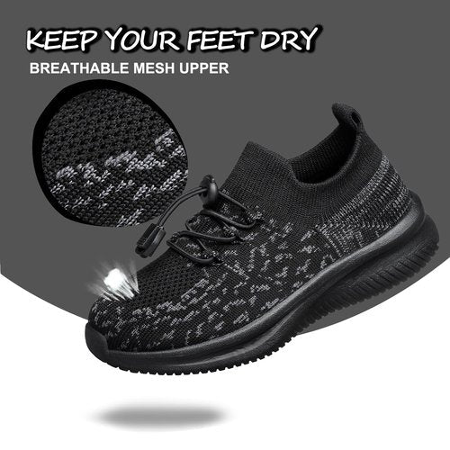 Boys Girls Shoes Kids Sneakers Lightweight Breathable Athletic Running Tennis Fitness School Child Sock Shoes Black Grey Big Kid Size 5