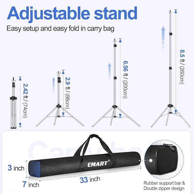 EMART Backdrop Stand 10x8.5ft Photo Studio Adjustable Background Stand Support