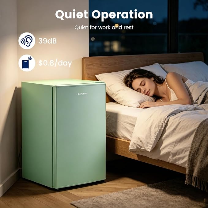 2.6 Cu Ft Small Fridge with Freezer for Office Green | Mini Refrigerator for Dorm Bedroom, Compact Fridge, Energy-efficient, Low Noise