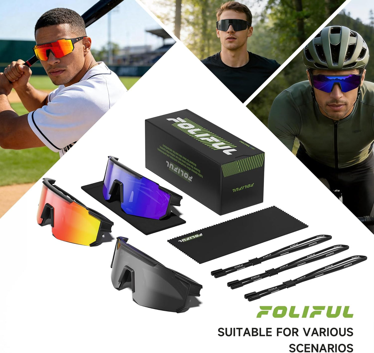 Skiennix Polarized Sports Sunglasses - UV Protection for Men & Women | 3-Pack for Running, Cycling, Fishing