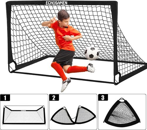 Kids Soccer Goals - Portable 6 x 4 Ft Soccer Goal Set with 10 Cones & Agility Ladder | Backyard Training Equipment