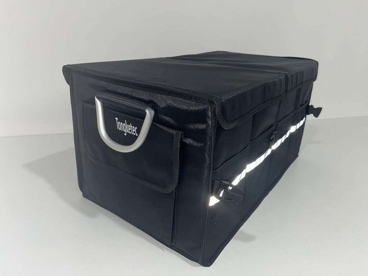 Trunk Organizer With Lid,Medium,Black 55L,For SUV Car Truck,Collapsible Waterproof Oxford Fabric,Portable Multipurpose sorting,3-Compartments with Aluminium Alloy Handle