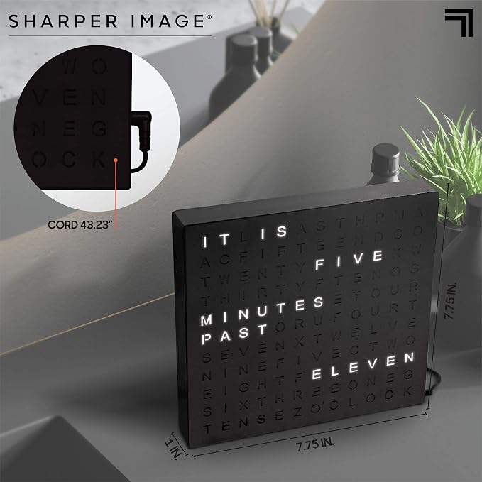 Sharper Image LED Word Digital Clock, Light-Up Desk & Wall Clock, Modern Time