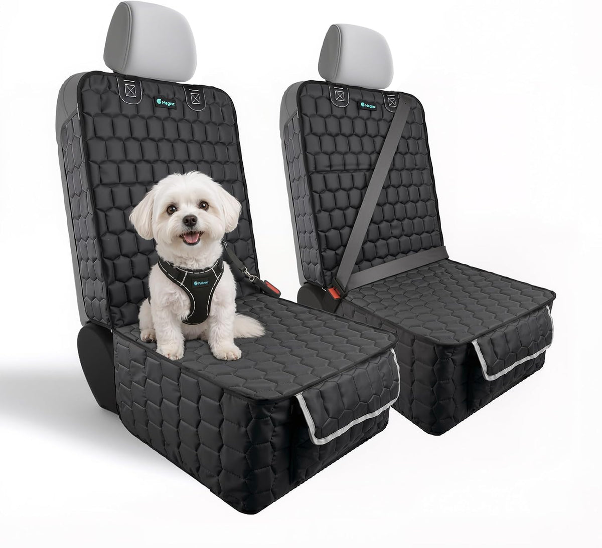 Meginc 2 Pack Front Seat Covers for Dogs, 600D Waterproof Dog Car Seat Covers with Side Flaps Non Slip Scratch Proof, Captain Chair Car Seat Protector Cover for Pets & Daily Use, Fits Cars SUV Trucks