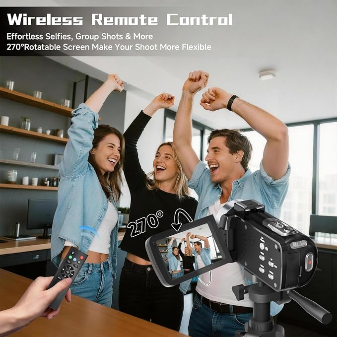 Video Camera, 4K Camcorder 56MP Digital Video Recorder 18X Zoom 3" 270°