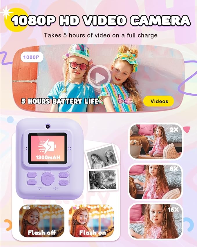 Kids Camera Instant Print, Upgrade Dual-Lens Selfie Digital Camera