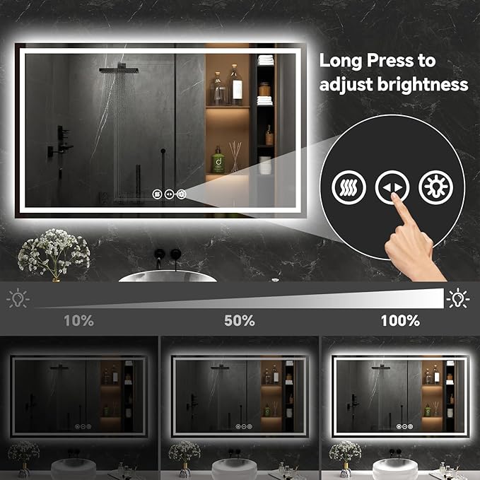 LED Bathroom Mirror 30x55 Inch Anti-Fog Bathroom Mirror with Lights, Wall Mounted Lighted Vanity Mirrors, Dimmable, Backlit + Front Lit, Smart Bathroom Vanity Mirror with 3 Colors Temperature