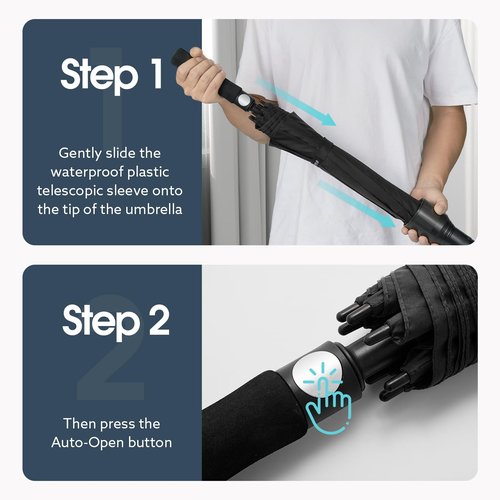 G4Free 62 Inch Umbrella with Telescopic Sleeve Waterproof Large Golf Windproof Rain Umbrellas Non-Drip Oversize Stick Umbrella Heavy Duty Men Transparent Cover（Black）