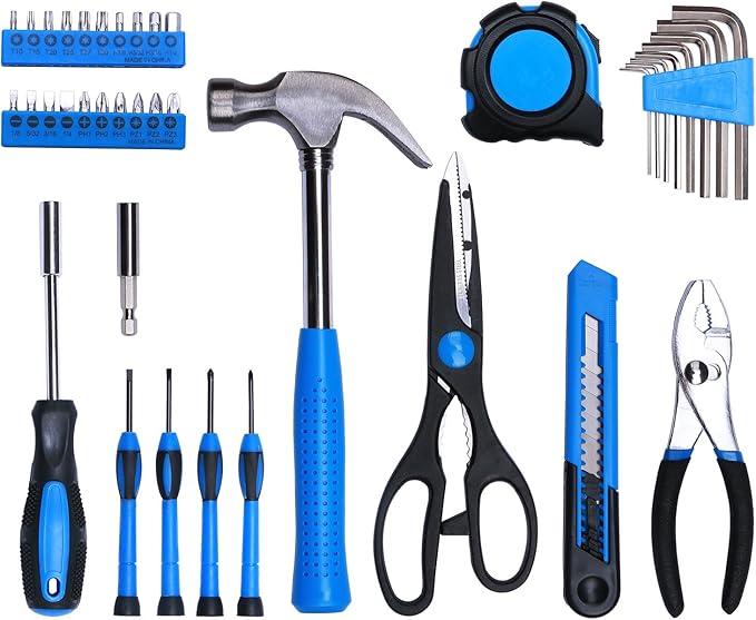 EFFICERE 40-Piece All Purpose Household Tool Kit – Includes All Essential Tools for Home, Garage, Office and College Dormitory Use