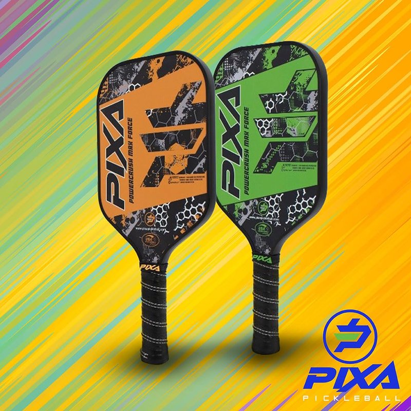 T-300 Carbon Fiber;16mm; Pickleball Paddle Set of 2; w/ 4 Balls, 2 Cooling Towels, Bag; Beginner Racquet/Intermediate Racket; PIXA Powercrush Max Force