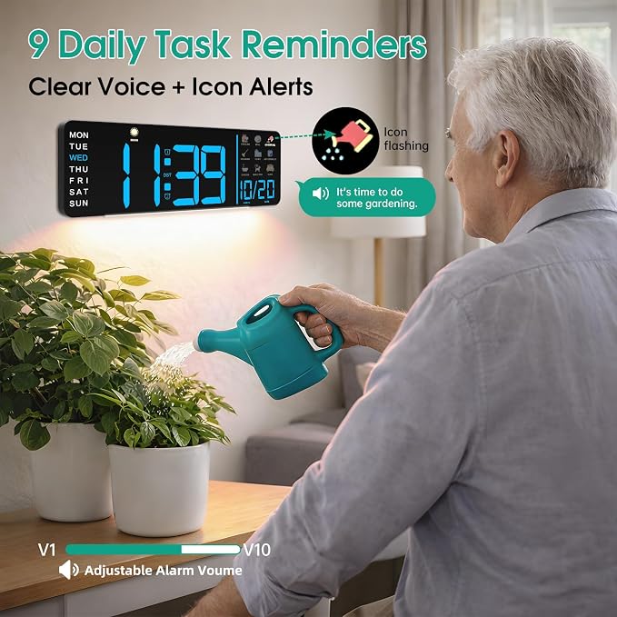Hoifen Clock with Day and Date for Seniors, Remote Control, Night Light