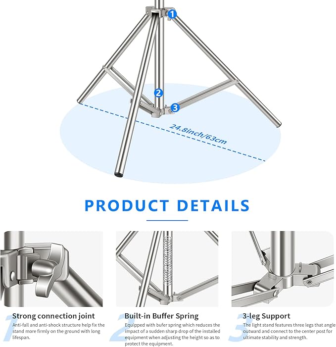NEEWER 79"/2m Stainless Steel Light Stand, Spring Cushioned Heavy Duty