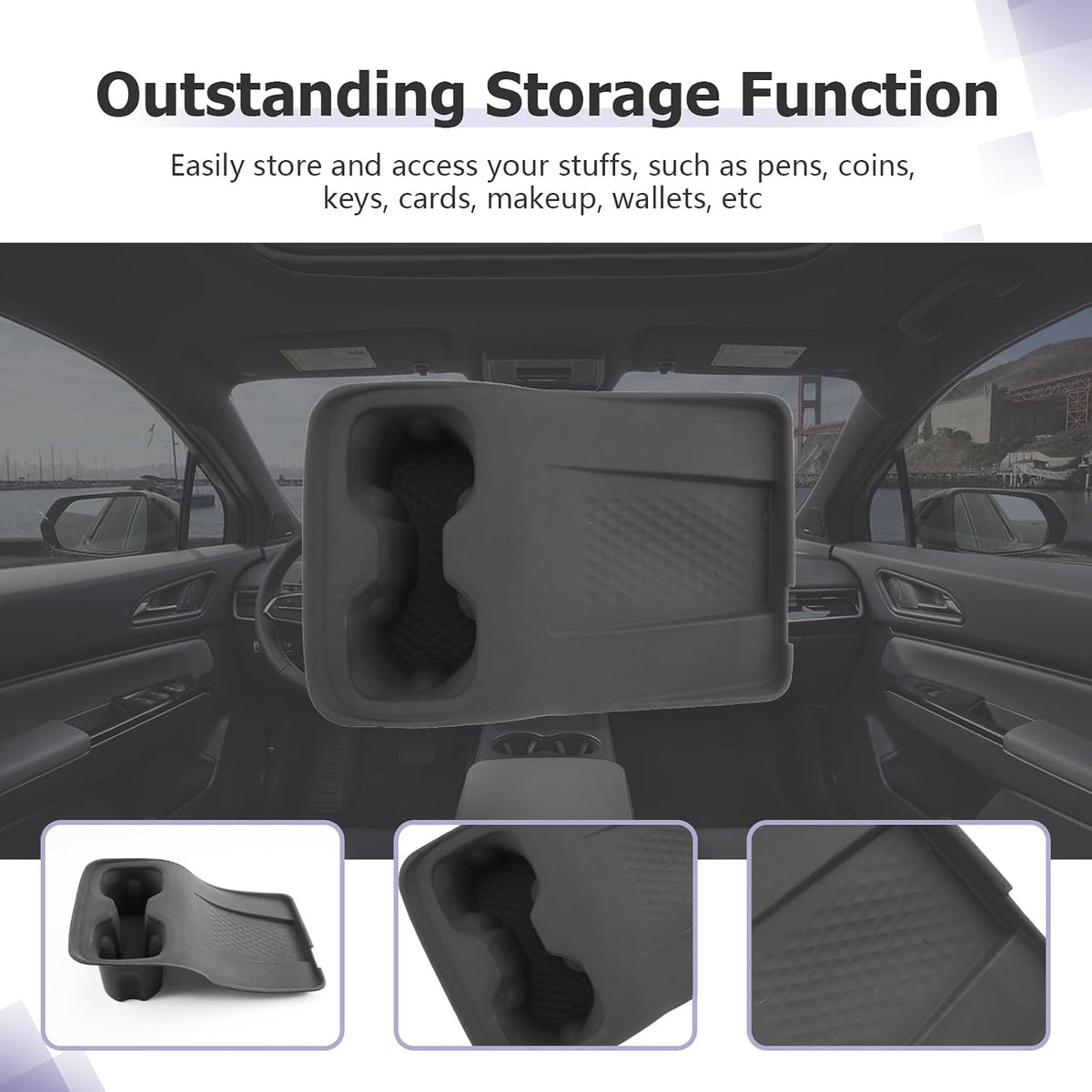 LUWU 2026 2027 Traverse Center Console Cup Holder Compatible with 2024 2025 2026 2027 Traverse Accessories Center Console Cup Holder Silicone Protection Pad Traverse 2027 Accessories Black