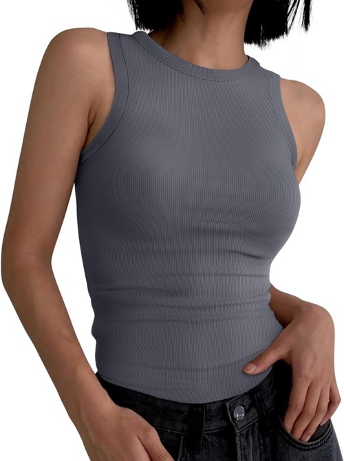 ANRABESS Sleeveless High Neck Tank Top - Casual Slim Fit Ribbed Design for Summer Wear