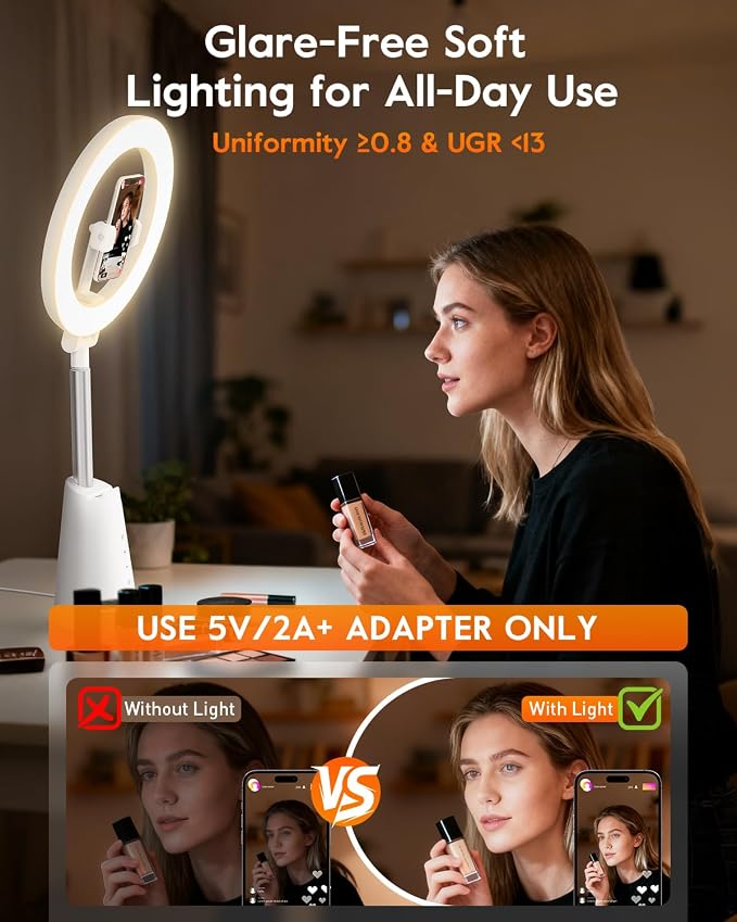 Ring Light for Makeup and Video Recording, Touch Control, Dimmable LED Selfie