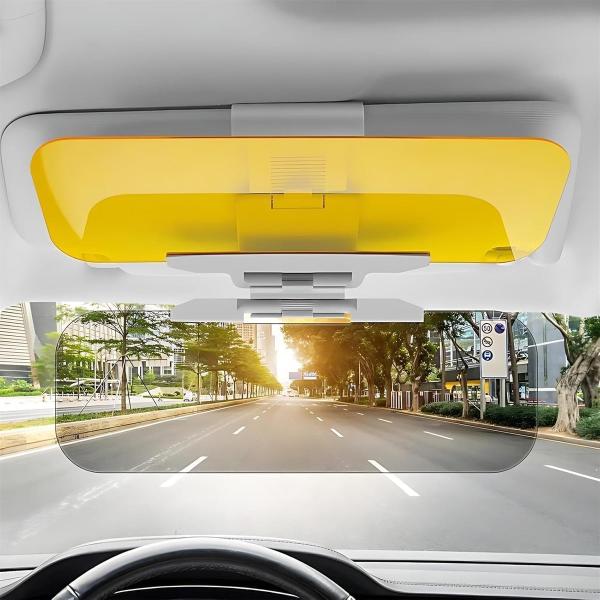 Day/Night Polarized Sun Visor Extender for Car/Trucks, Anti-Glare UV Protection Clip-On Shield, Shatterproof Optical Acrylic/Heat Reducer/Universal Adhesive-Free Sun Visor for Car Windshield