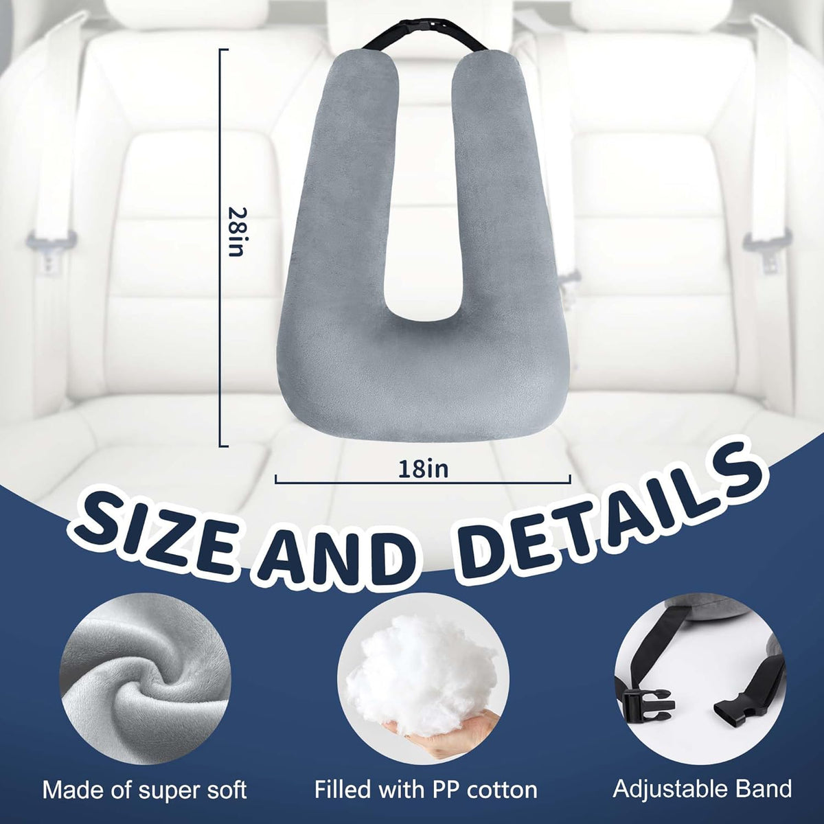 Travel Pillow,Car Pillow for Kids on Road Trip,Head and Neck Support,Pink | Car Travel Essentials Sleeping Pillow for Kids and Adults with Adjustable Strap,Plush Faux Fur, High-Resilience PP Cotton