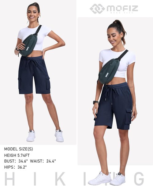 MoFiz Women's Cargo Shorts - Quick Dry Lightweight Athletic Shorts for Summer Hiking | Pockets Included