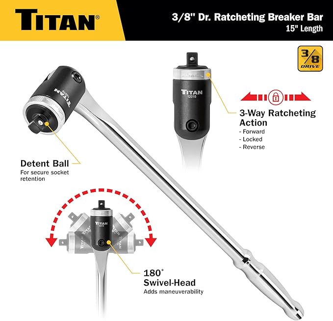 Titan 12015 3/8" Drive 15" Ratcheting Breaker Bar