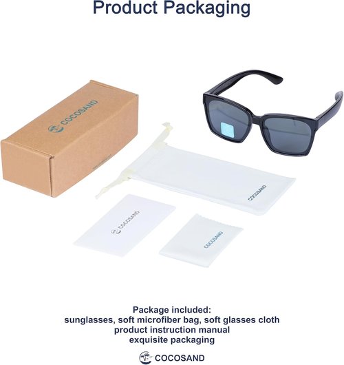 COCOSAND Kids Sunglasses - Polarized UV 400 Protection | Retro Square Design for Ages 5-12