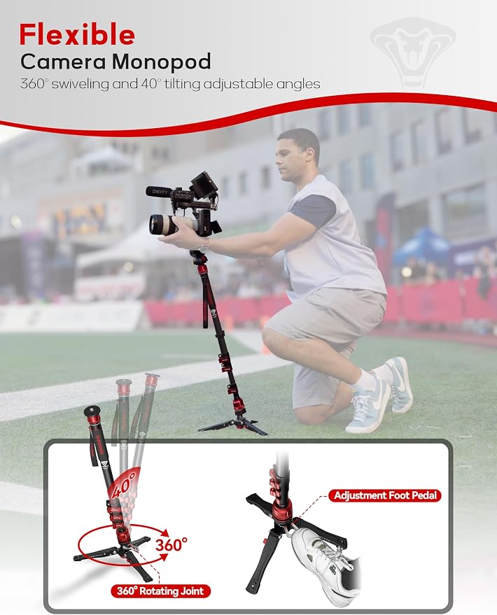 IFOOTAGE Monopod Cobra 3 C180F-P, 1/4'' & 3/8'' Quick Release Compatible