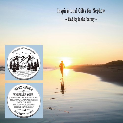 Gifts for Nephew from Aunt, Go Confidently Pocket Compass Engraved Black, to My Nephew Pocket Token, Inspirational Keepsake Gifts Ideas for Nephew Birthday Graduation Christmas