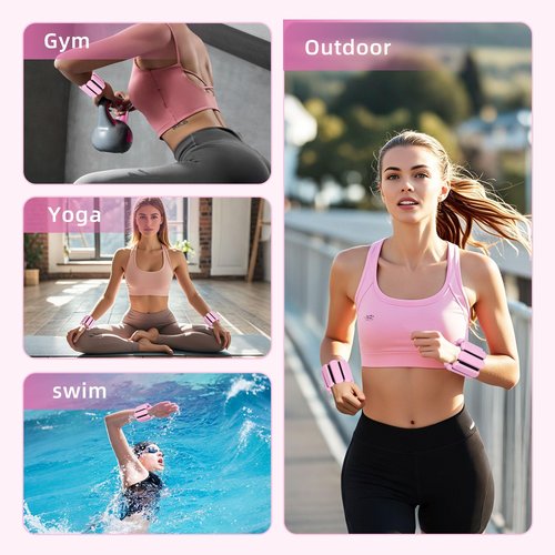 Ankle Weights for Women and Men, Set of 2 (1Lb Each) Adjustable Wrist Weighted Training Bracelet for Home Gym Workout,Strength Training Walkin Running, Foot weights for exercise(Pink)