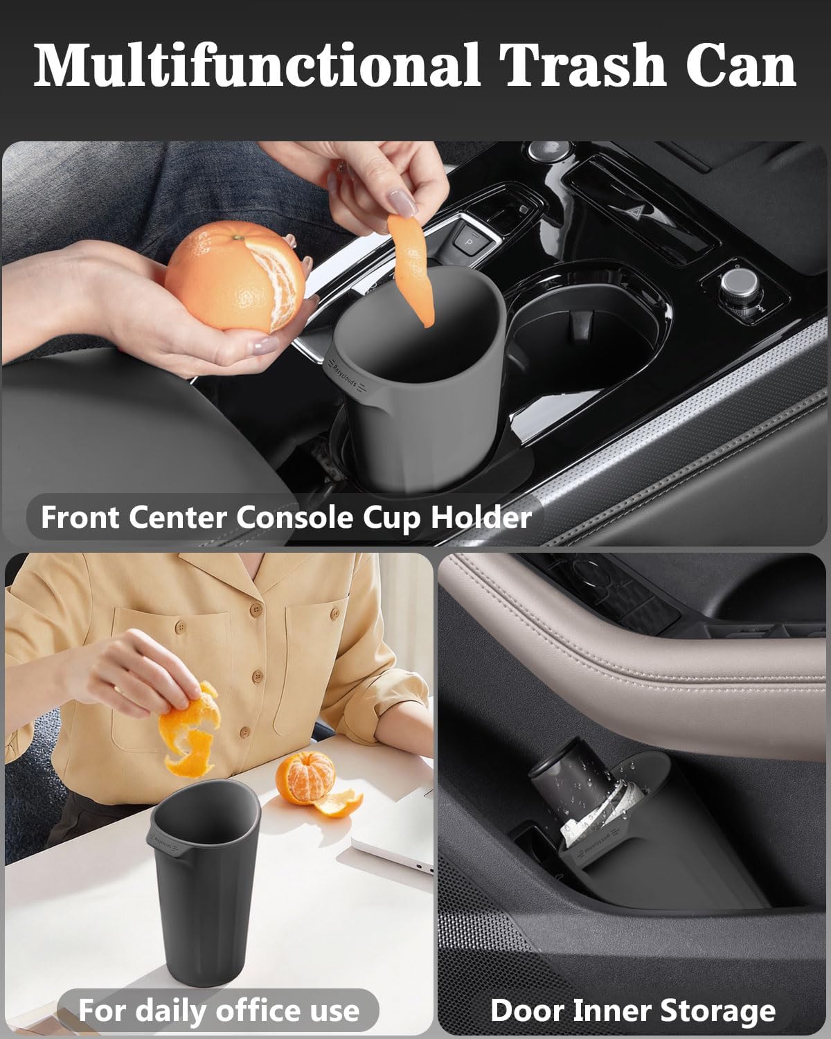 XmuxHai Car Trash Can, Silicone, Accessories for Interior Mini Garbage Can, Cup Holder Bin for Front and Rear Console, Door Pocket, Home Office Use, 2 Pack (Black)