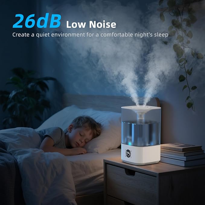 6L Humidifier for Bedroom Large Room Home, 800ft² Wide Coverage, 26dB Quiet,Easy Top Fill, Quickly & Evenly Humidify, Real-Time Humidity Monitoring and Anti-dry Burn, White
