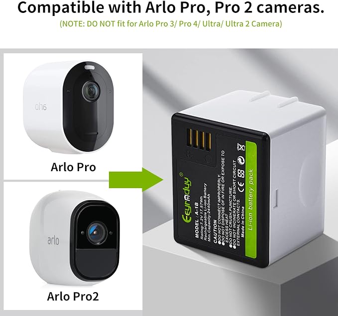 2- Pack Batteries and Charger for arlo Pro, Pro 2 Camera, 2440mAh Rechargeable