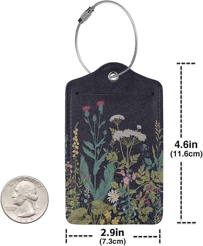 2 Pack Luggage Tags for Suitcase, Privacy Cover ID Label with Stainless Steel and Address Card for Travel Bag Backpack Cruise Ship Essentials Tag Women Girls - Vintage Dandelion Flower Floral