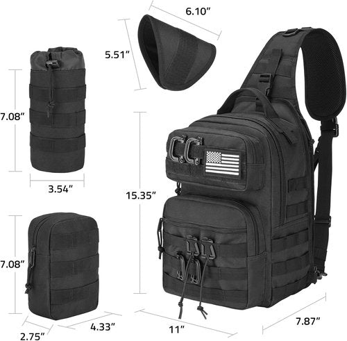 CVLIFE Tactical Sling Bag - Military Shoulder Backpack with Molle System & Hidden Pocket | Black EDC Bag