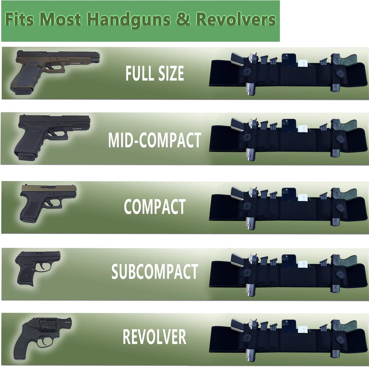 Skiennix 3-in-1 Holster - Comfortable Neoprene Waistband for Glock, Smith & Wesson, Taurus, Ruger | Fits Most Pistols & Revolvers