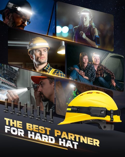 Maraiss Headlamp Rechargeable 2 Pack, Detachable 230° Wide Beam LED 2 in 1 Head Lamps with Motion Sensor, Hard Hat Head Lamp for Adults, 7 Modes Headlight for Mechanics, Hiking, Outdoor Work